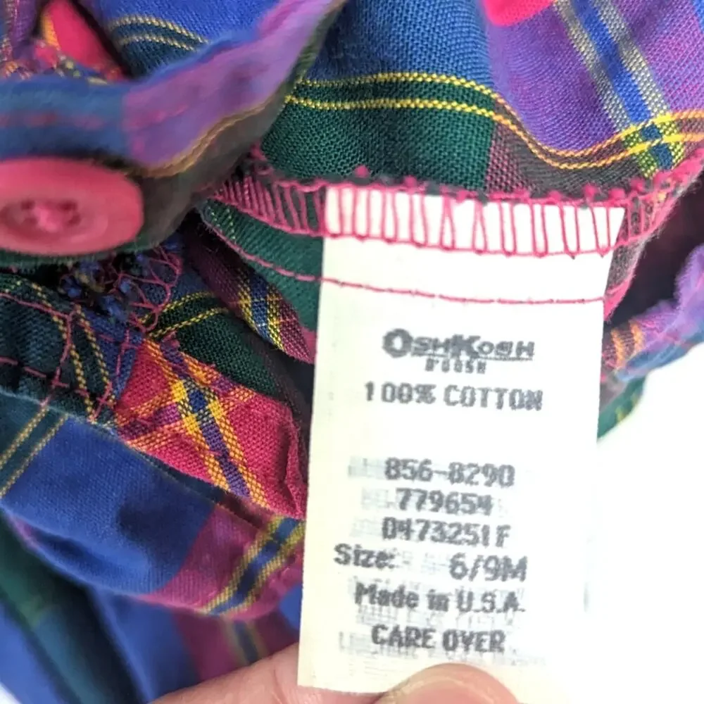 Vtg Oshkosh Bgosh Overalls 90s Baby Girls Sz 6-9m Rainbow Plaid